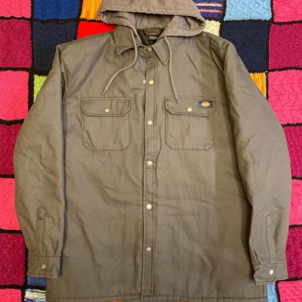 Dickies Men's Gray Hooded Duck Shirt Quilted Lined Jacket